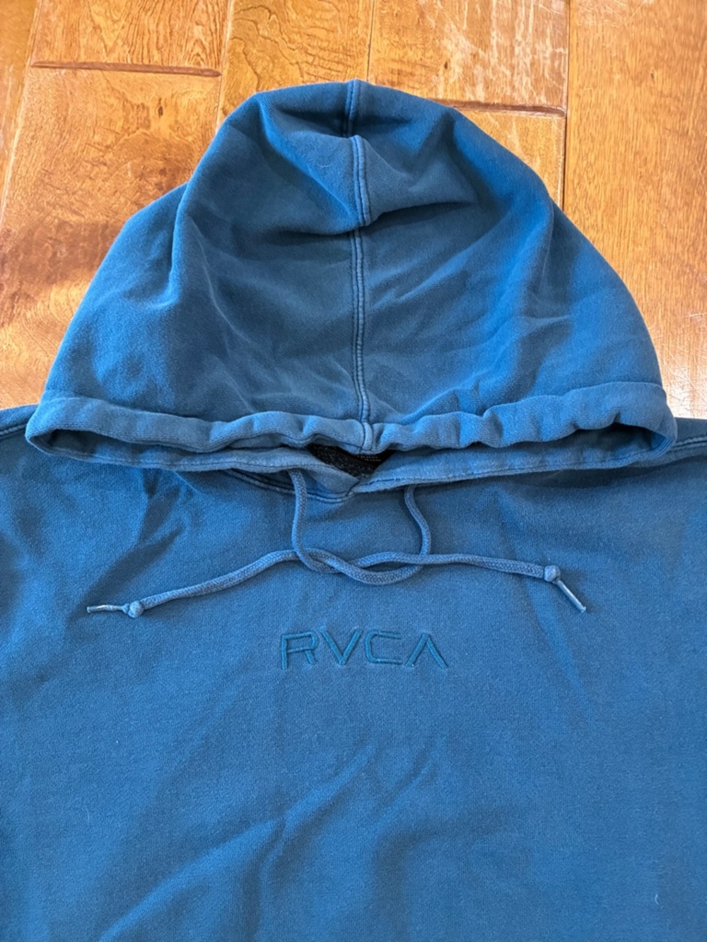 RVCA Teal Blue Embroidered Logo Pullover Hoodie